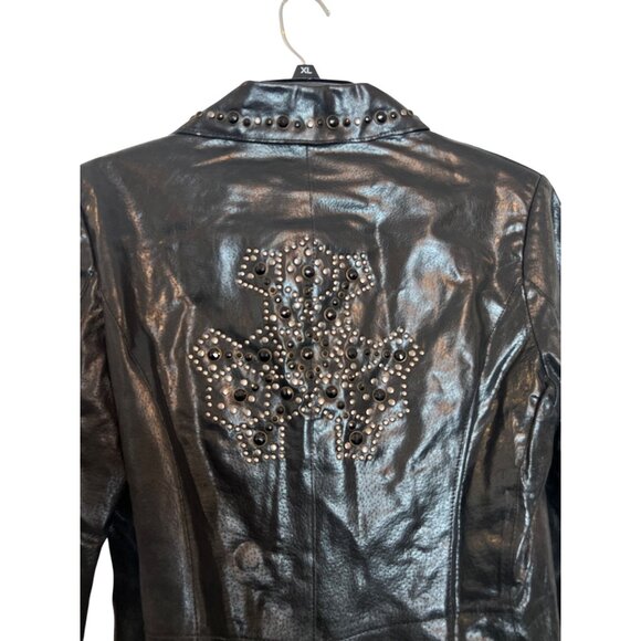 Pamela McCoy  Black Studded Genuine Leather Jacket With Embellished Back Desig - Picture 4 of 6